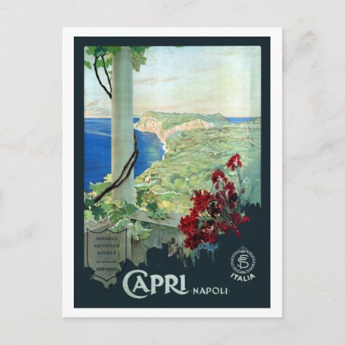 Vintage Capri Napoli Italy Travel Poster Postcard