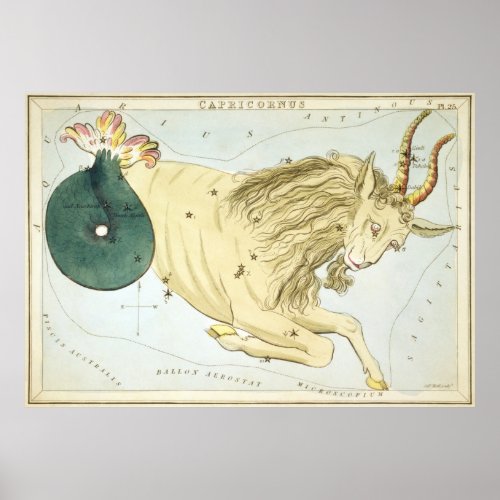 Vintage Capricorn Constellation Map 1825 Poster