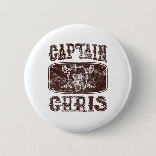 Vintage Captain Chris Personalized Pirate Pontoon Button