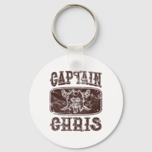Vintage Captain Chris Personalized Pirate Pontoon  Keychain