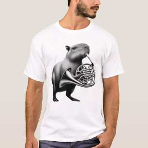 Vintage Capybara Playing French Horn French T-Shirt