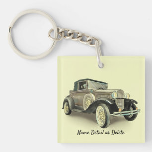 Vintage Car - Add Name Details or Delete Text -  Keychain