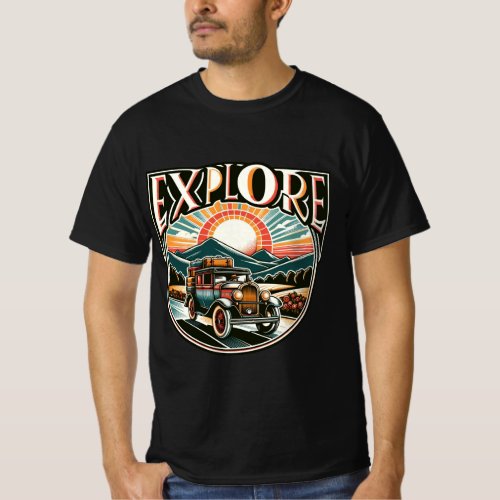 Vintage Car Adventure Explore Badge Graphic T_Shirt