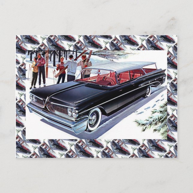 Vintage car advertising, Skiing by car Postcard (Front)