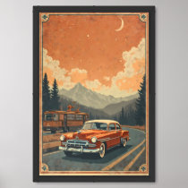  Vintage car and a bus traveling on a road