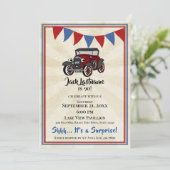 Vintage Car and Bunting Surprise Birthday Invitation (Standing Front)