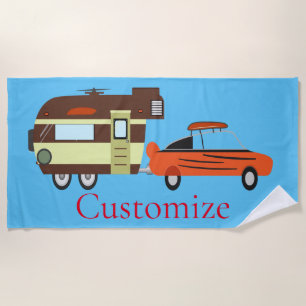 Vintage Car and Camper Thunder_Cove Beach Towel