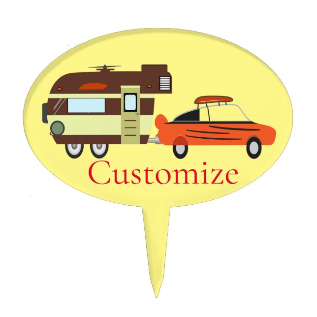 Vintage Car and Camper Thunder_Cove  Cake Topper (Front)