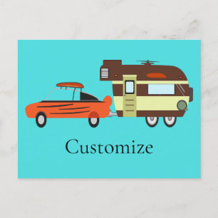 Vintage Car and Camper Thunder_Cove Holiday Postcard