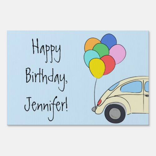Vintage Car and Colorful Balloons Drawing Birthday Sign