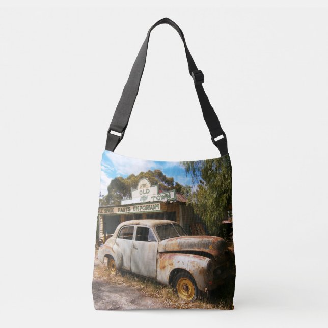 Vintage Car And Garage, Crossbody Bag (Front)