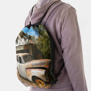 Vintage Car And Garage, Drawstring Backpack