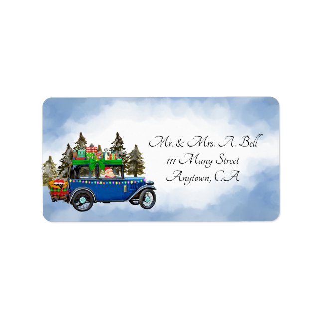 Vintage Car and Santa Label (Front)