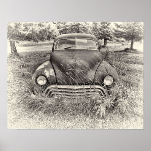 Vintage Car Antique Black And White Rustic Poster