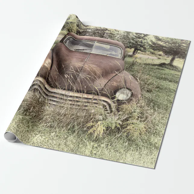 Vintage Car Antique Old Rustic Sepia Decoupage Wrapping Paper | Zazzle