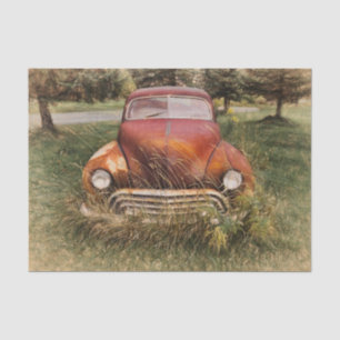 Vintage Car Antique Red Old Rustic Decoupage Tissue Paper