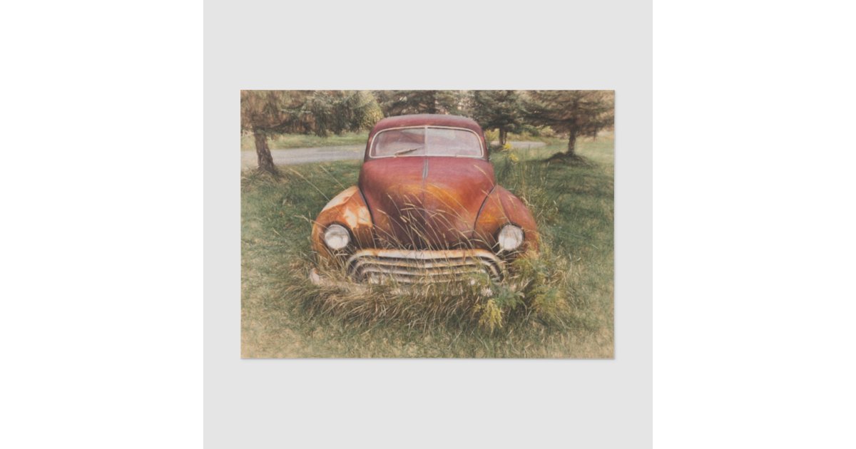 Vintage Car Antique Red Old Rustic Decoupage Tissue Paper | Zazzle