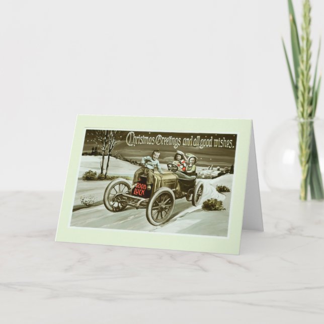  Vintage car at Christmas  Holiday Card (Front)