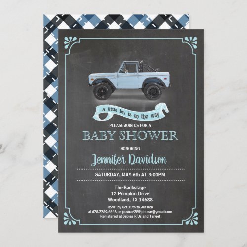 Vintage car baby boy shower inviation Chalkboard Invitation