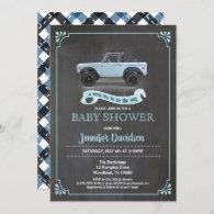 Vintage car baby boy shower inviation. Chalkboard. Invitation