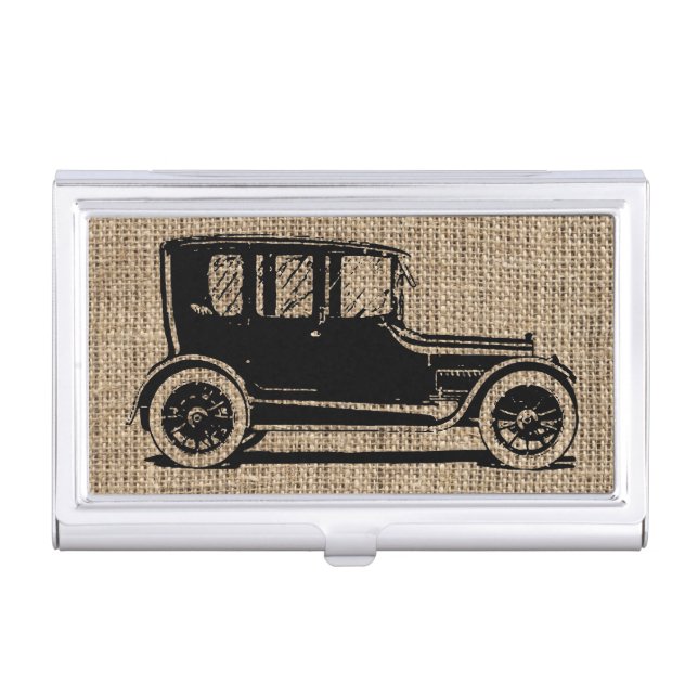 Vintage Car Burlap Case For Business Cards (Front)