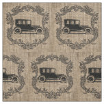 Vintage Car Burlap Fabric