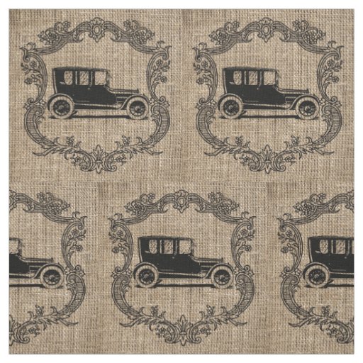 Vintage Car Burlap Fabric