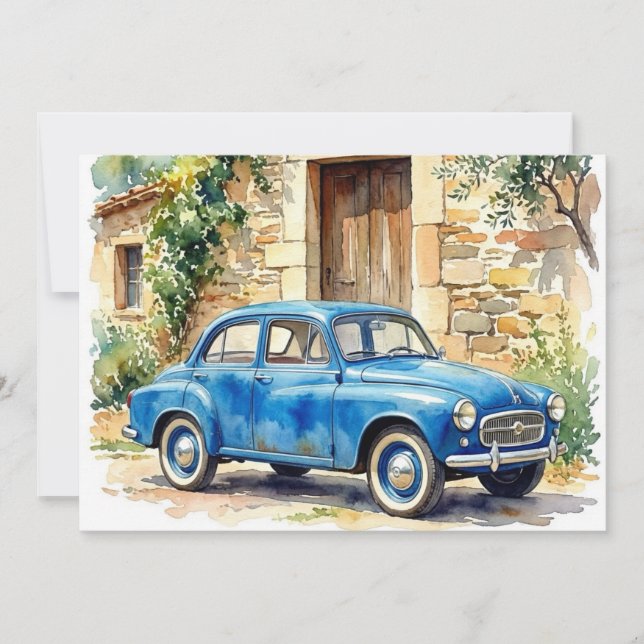 Vintage Car by a Stone Cottage Invitation (Front)