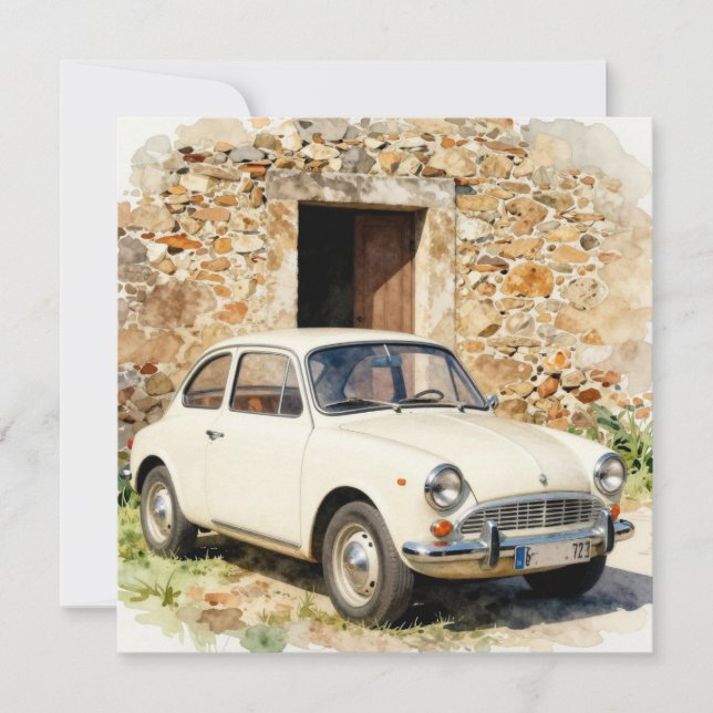 Vintage Car by Stone Building Invitation (Front)