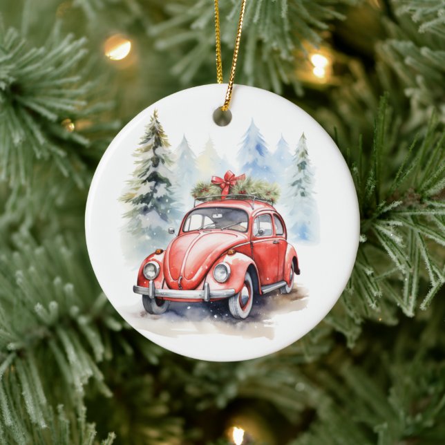 Vintage Car Christmas Ceramic Ornament (Tree)