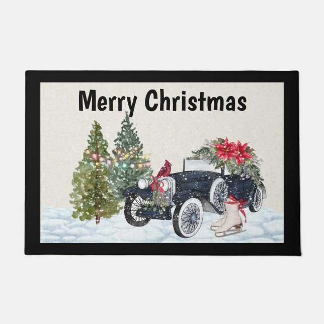 Vintage Car Christmas Door Mat (Front)