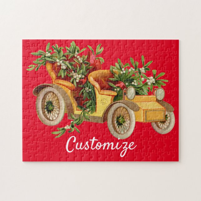 Vintage Car Christmas Mistletoe Thunder_Cove  Jigsaw Puzzle (Horizontal)