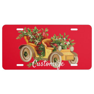 Vintage Car Christmas Mistletoe Thunder_Cove License Plate