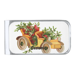 Vintage Car Christmas Mistletoe Thunder_Cove Silver Finish Money Clip