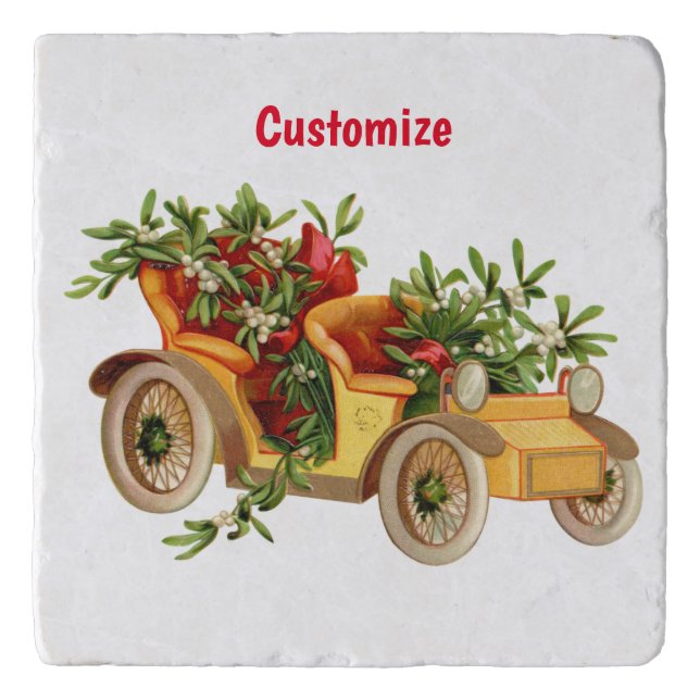 Vintage Car Christmas Mistletoe Thunder_Cove  Trivet (Front)