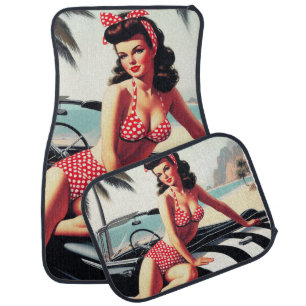 Vintage Car Classic Pin Up Car Floor Mat