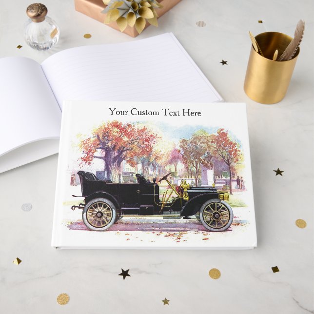 Vintage car custom text guest book (Front Open)