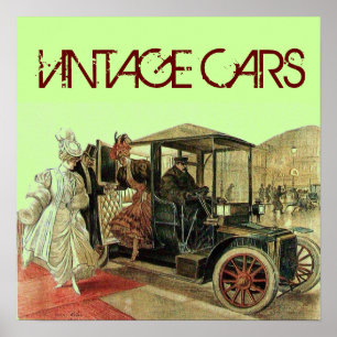 VINTAGE CAR, ELEGANT LADIES CLASSIC AUTO Red Green Poster