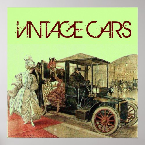 VINTAGE CAR ELEGANT LADIES CLASSIC AUTO Red Green Poster