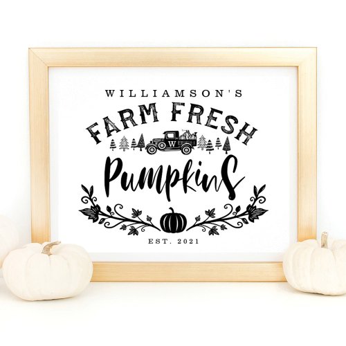 Vintage Car Farm Fresh Pumpkins Black  White Poster