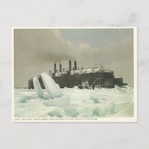 Vintage Car Ferry Straits of Mackinaw Michigan Postcard
