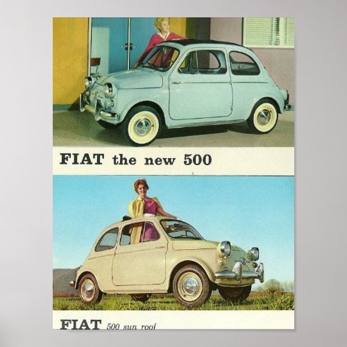 Vintage car Fiat 500 in Italy Poster  retro print