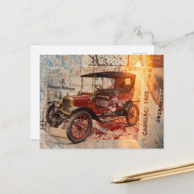 Vintage car from 1903 Collage Postcard (Front/Back In Situ)