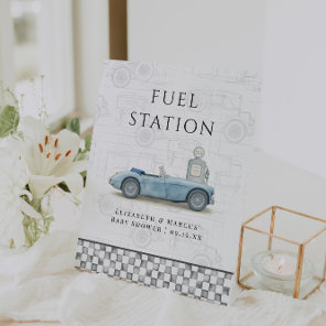 Vintage Car Fuel Station Baby Shower Pedestal Sign