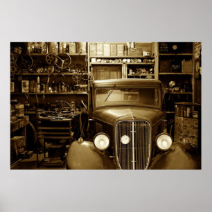 Vintage Car Garage and Repair Shop Poster
