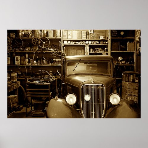 Vintage Car Garage and Repair Shop  Poster