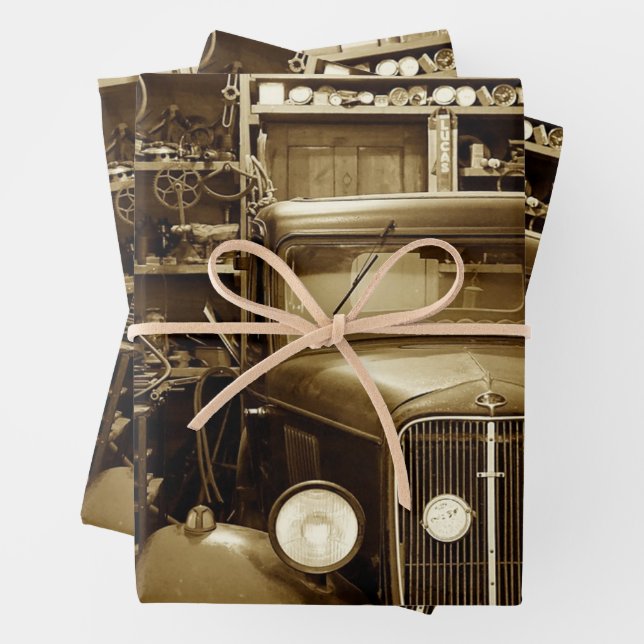 Vintage Car Garage and Repair Shop   Wrapping Paper Sheets (In situ)