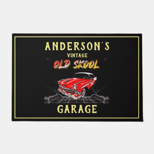 Vintage Car Garage Old Skool Chevy on Black Doormat