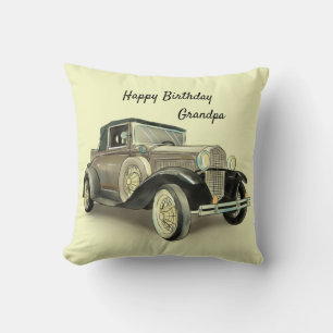 Vintage Car  Grandfather Birthday Change Name etc Throw Pillow
