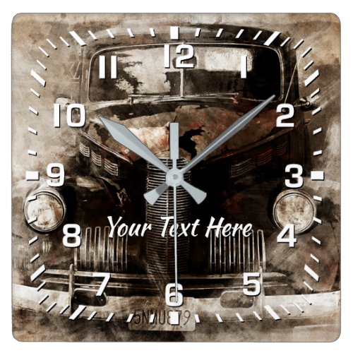 Vintage Car Graphic Your Text Square Wall Clock